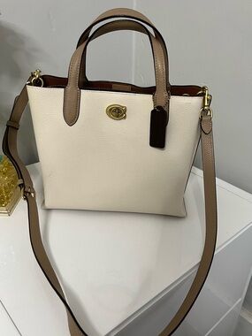 Coach Cream and Tan Leather Crossbody Tote